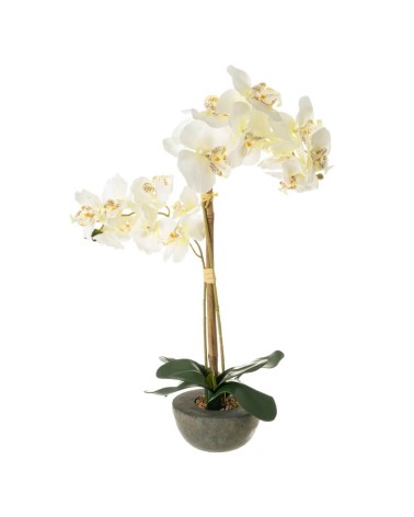 Planta artificial orquídea de tela blanca en maceta de terracota de Ø 14x57 cm