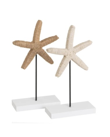 Set de 2 figuras estrella de mar de algodón natural y yute beige con peana de 13x25 cm