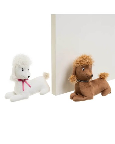 Set de 2 topes de puerta de perros de tela de pelo y gravilla blanco y marrón de 32x15x29 cm