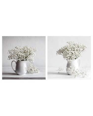 Set de 2 cuadros de jarrón con flores fotoimpresos sobre lienzo blancos de 50x50 cm