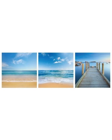 Set de 3 cuadros cabeceros de playa fotoimpresos sobre lienzo azules de 50x50 cm