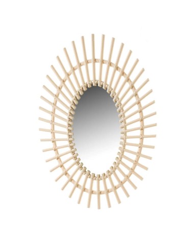 Espejo ovalado con varillas beige de plástico de 34x49 cm