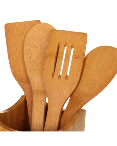 Porta utensilios marrón de bambú incluido 4 utensilios tipicos