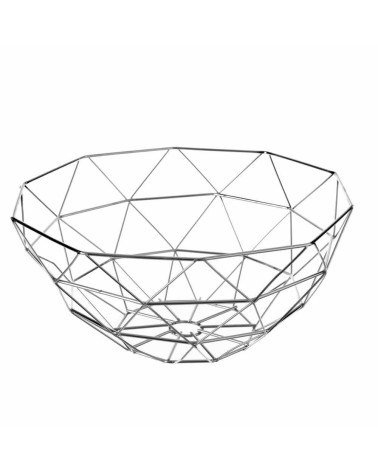 Frutero de cesta geométrico plateado de metal de Ø 33x15 cm
