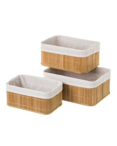 Set de 3 cestas multiusos de bambú natural para cuarto de baño Basic