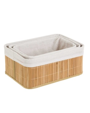 Set de 3 cestas multiusos de bambú natural para cuarto de baño Basic