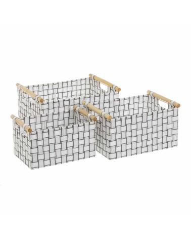 Set de 3 cestas de polipropileno blancas trenzadas