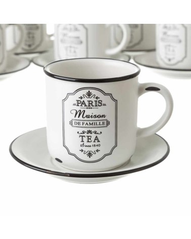 Juego de 6 tazas de té de stoneware blanco y negro con soporte de 220 ml