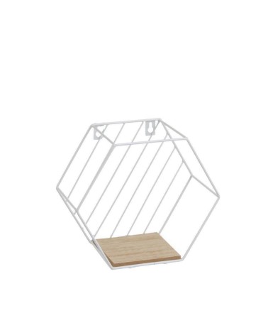 Set de 3 estantes flotantes hexagonales de metal y madera blancos nórdica