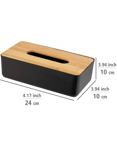 Caja para pañuelos de plástico negro con tapa de bambú