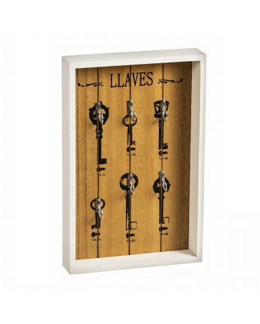 Cuelga llaves de pared Clasicos con 6 colgadores de madera natural de 18x28 cm