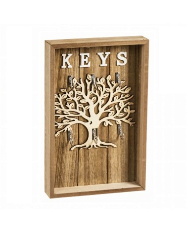 Cuelga llaves de pared Arbol de la vida con 6 colgadores de madera natural de 18x28 cm