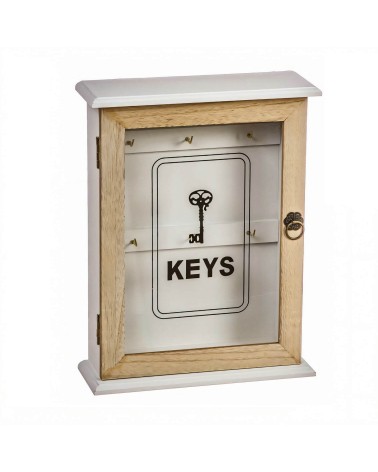 Caja guardallaves de Clasicos keys con 6 colgadores de madera natural de 22x28 cm