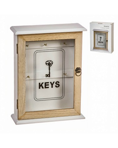 Caja guardallaves de Clasicos keys con 6 colgadores de madera natural de 22x28 cm