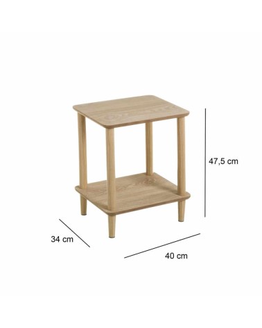 Mesa auxiliar de madera de pino beige de 47x34x40 cm