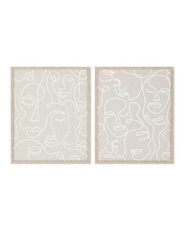 Set de 2 cuadros caras abstracto blancos y natural de 40x50 cm