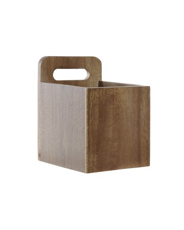 Cubertero portátil marrón rústico de acacia natural de 13x13x17 cm