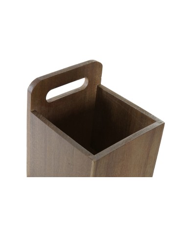 Cubertero portátil marrón rústico de acacia natural de 13x13x17 cm