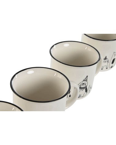 Juego de 4 tazas originales de porcelana blanco gatos de 355 ml