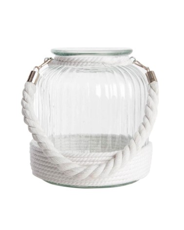 Farol portavelas de cristal decorada con cuerda de algodon de Ø 18x18x21 cm