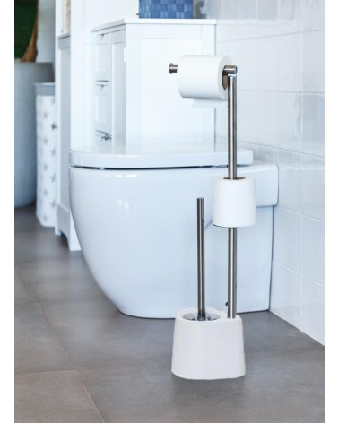 Escobillero portarrollos de baño de acero inoxidable blanco minimalista para cuarto de baño