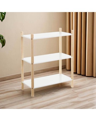 Estantería con 3 estantes de madera de pino blanca de 60x30x76 cm