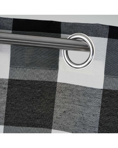 Cortina de cuadro vichy blanca y negra de tela de poliésterde 140x260 cm