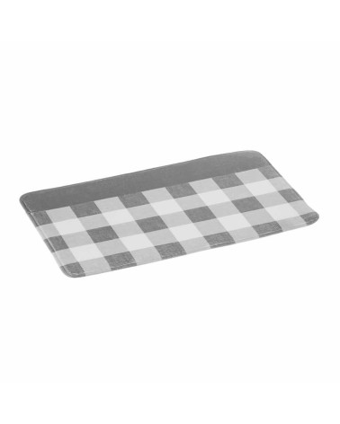 Alfombra de baño antideslizante de vichy blanca y gris de tela de microfibra de 70x45 cm