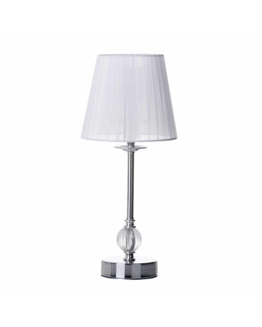 Lámpara de mesa de metal plateada con pantalla blanca minimalista de 17x39 cm