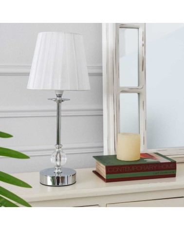 Lámpara de mesa de metal plateada con pantalla blanca minimalista de 17x39 cm