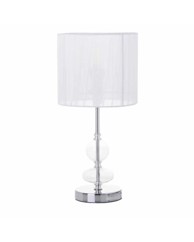 Lámpara de mesa de metal plateada con pantalla de seda blancade 20x42 cm