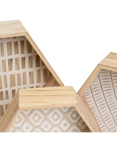 Set de 3 estante hexagonales de pared de madera de paulonia y MDF