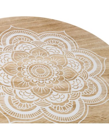 Set de 2 mesas auxiliares con mandala de madera blanco y natural de Ø 40x42 cm