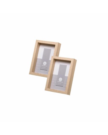 Set de 2 marcos de fotos cubo natural de madera con cristal para foto de 10x15 cm