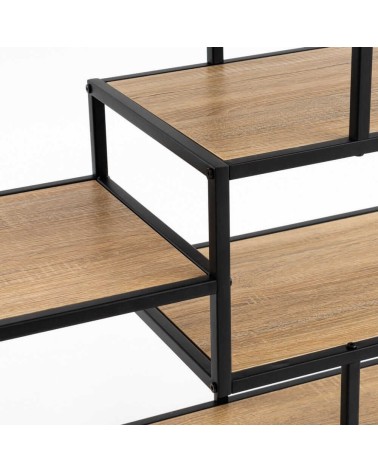 Estantería de 5 estantes de acero y madera MDF en negro y natural de 114x33x78 cm