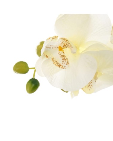 Planta artificial orquídea de tela blanca en maceta de cemento de 31x11x50 cm
