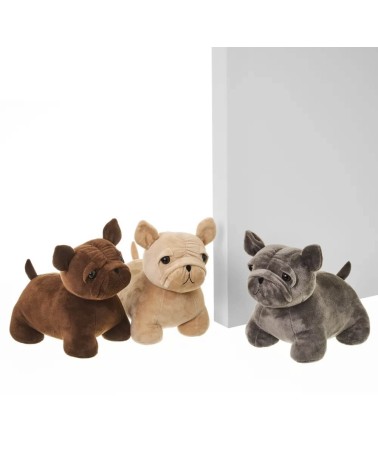 Set de 3 topes de puerta de perro beige marrón y gris de tela de terciopelo y arena de 17x22x22 cm