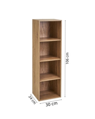 Estantería cubo flotante 3 estantes de madera marrón de 30x24x106 cm