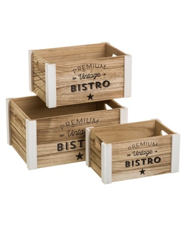 Set de 3 caja organizadoras vintage de madera de paulonia natural para decoracion