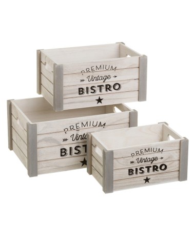 Set de 3 caja organizadoras vintage de madera de paulonia blanco para decoracion