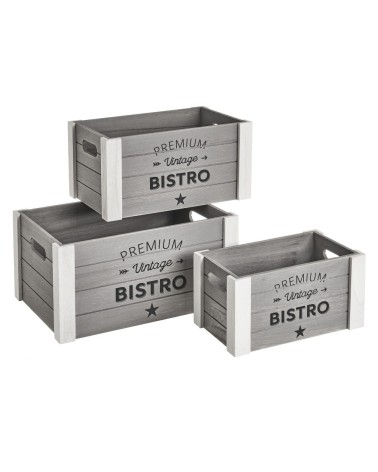 Set de 3 caja organizadoras vintage de madera de paulonia gris para decoracion
