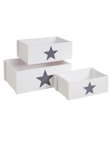 Set de 3 caja organizadoras original estrellas de madera blancas, cajas juguetero