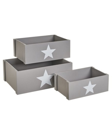 Set de 3 caja organizadoras original estrellas de madera gris, cajas juguetero