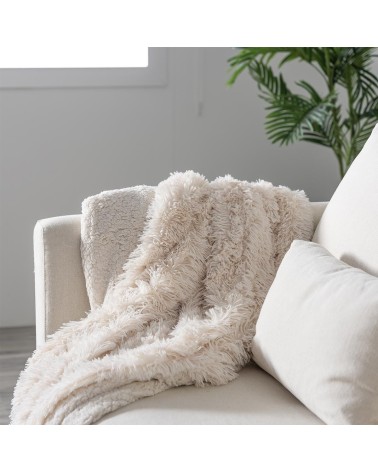 Manta beige para sofá de pelo largo y sherpa de 160x220 cm
