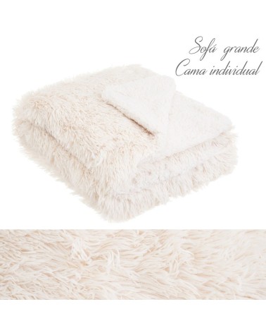 Manta beige para sofá de pelo largo y sherpa de 160x220 cm