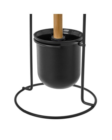 Portarrollos escobillero negro de metal y bambú de Ø 16x59 cm