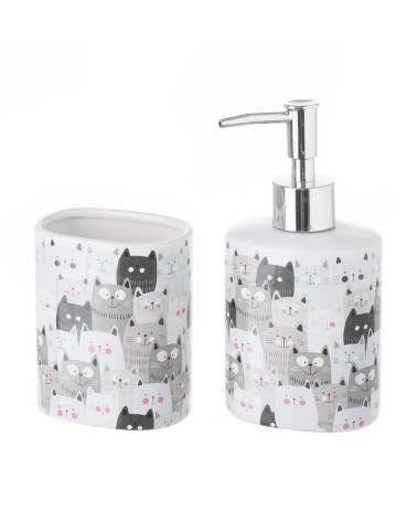 Conjunto Set baño 3 piezas ceramica de gatos grises