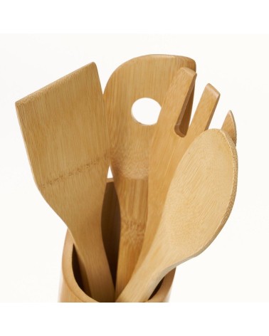 Set de porta utensilios con 4 accesorios de bambú natural de Ø 8x32 cm