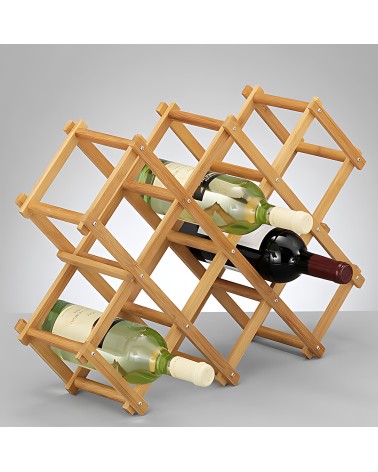 Botellero plegable de 8 botellas marrón de bambú de 35x18x52 cm