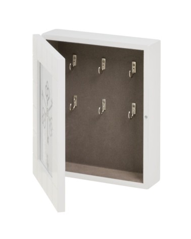 Caja de llaves moderna blanca de madera para la entrada Fantasy, guardallaves con portafoto 13x18